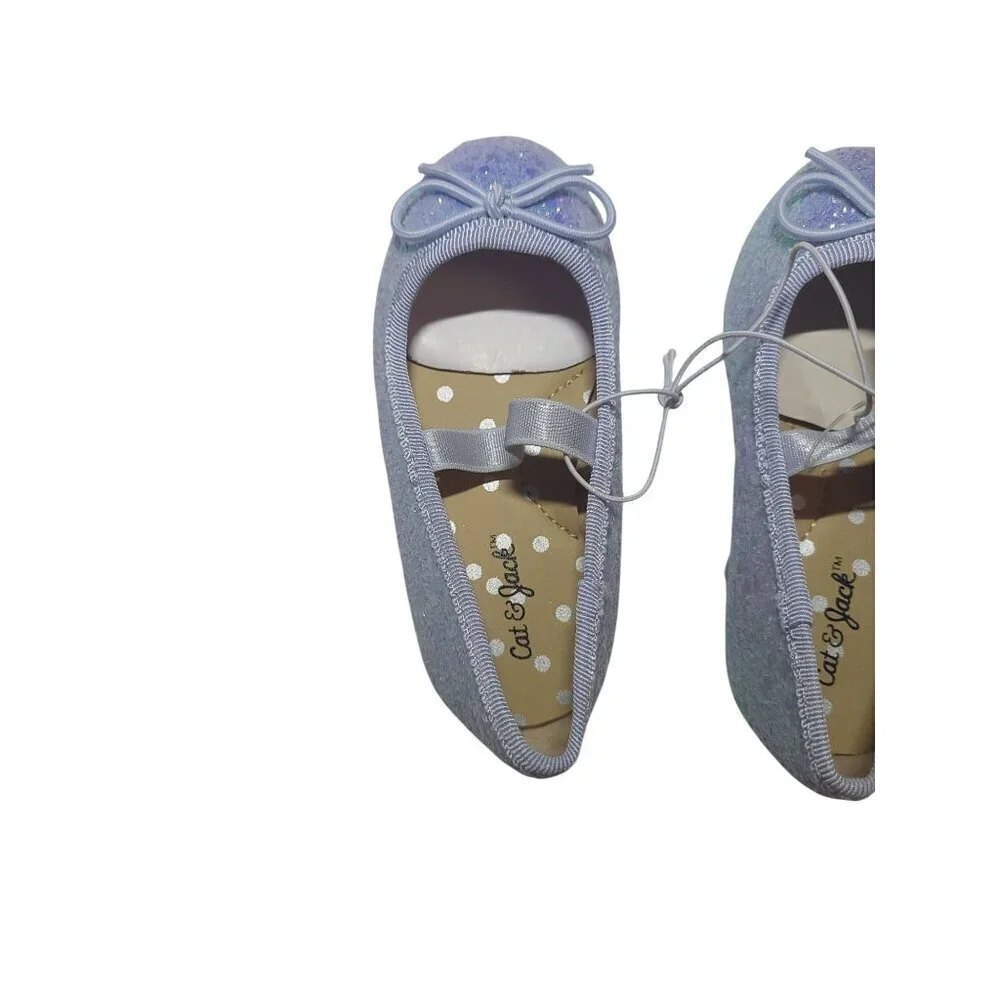 Cat and Jack, girls' ballet flats, blue with glitter, size 5, NWT